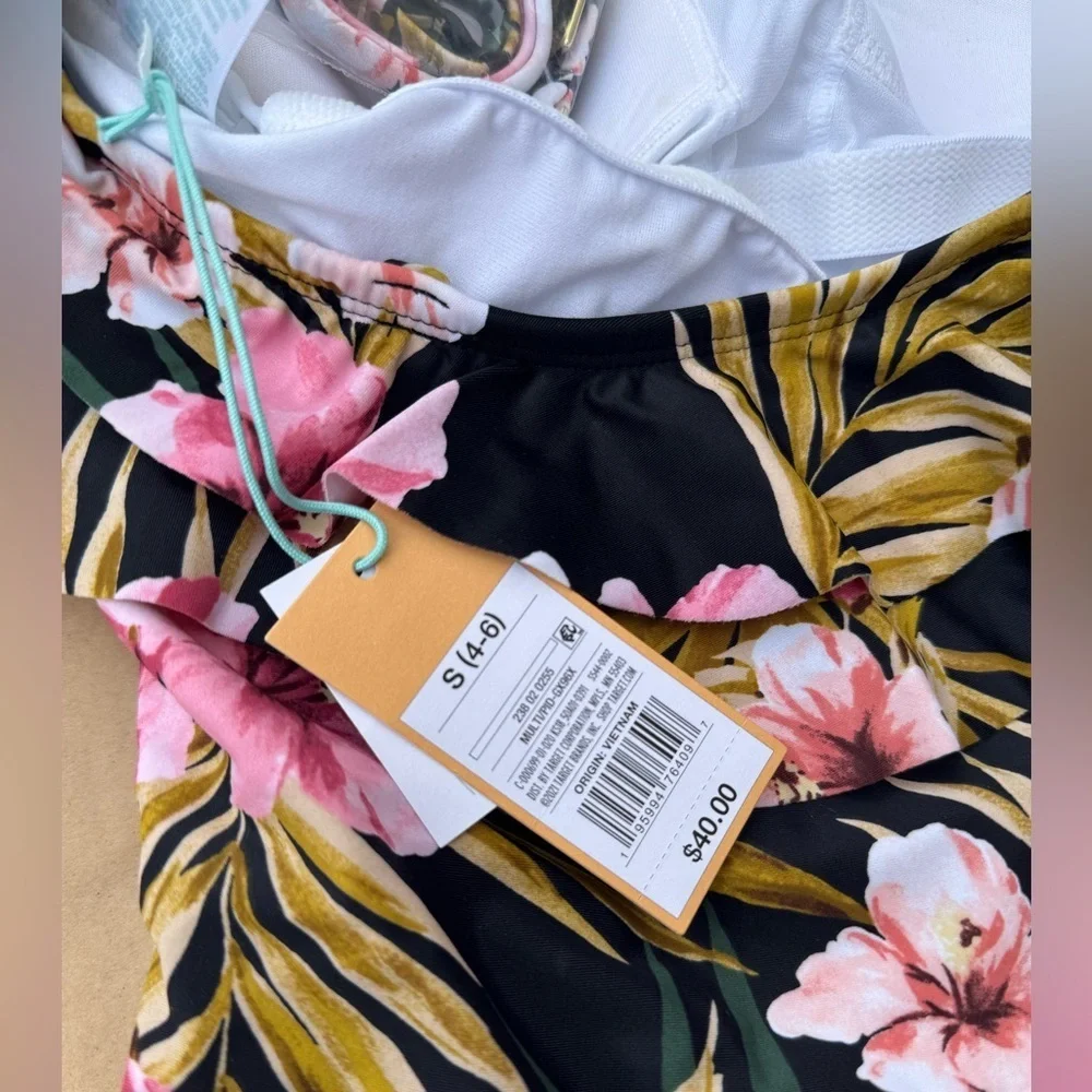 KONA SOL Strapless Double Flounce High Coverage One Piece Swimsuit (Size S) -NEW - Picture 4 of 6